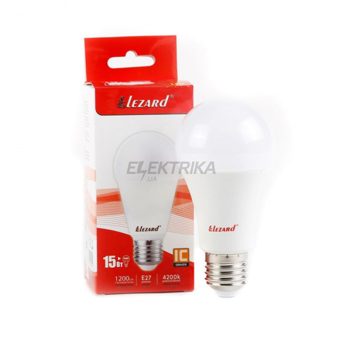 Світлодіодна лампа LED Lezard GLOB A60 15W 4200K E27 220V (442-A60-2715)