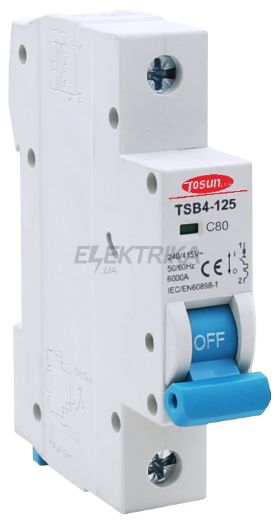 Автоматичний вимикач TOSUNlux TSB4-125, 80А, 1P, тип С, 6кА (6931934221671)