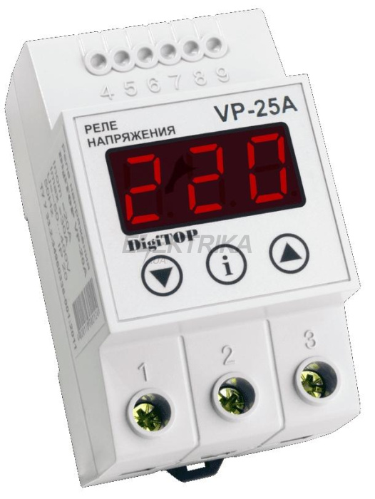 Реле напруги 25A digitop (VP-25A) з функцією пам'яті останнього спрацьовування