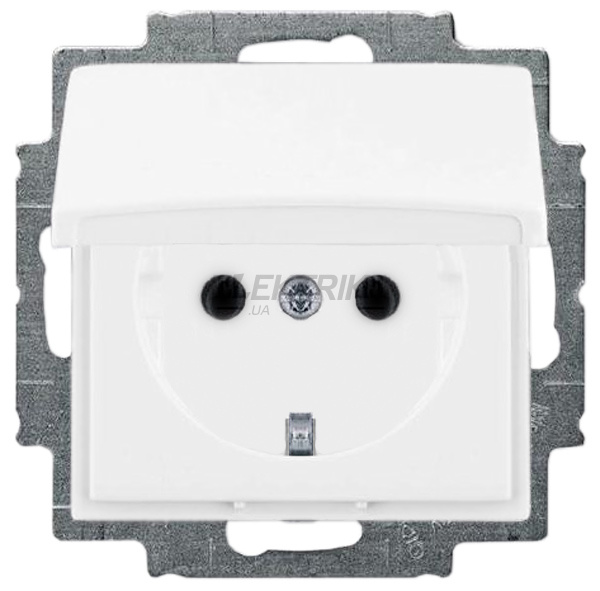 Розетка із заземленням та кришкою, білий, 16A, 230V, Basic 55, Busch-Jaeger