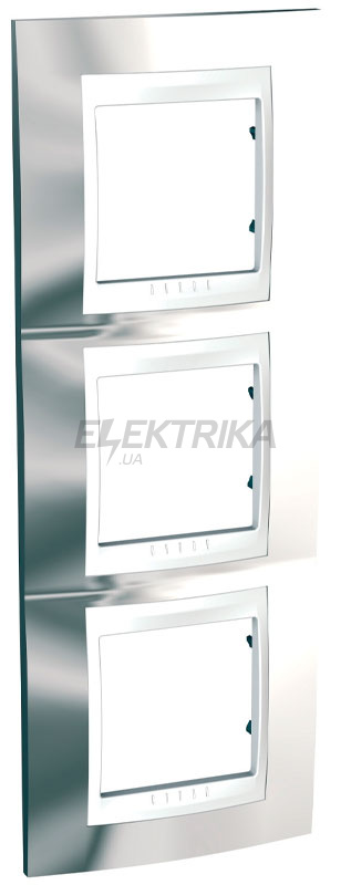 Рамка вертикальна 3 посту Schneider Electric Unica блискучий хром/білий (MGU66.006V.810)
