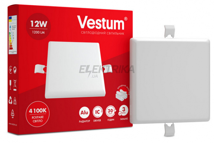 Світильник квадратний без рамки Vestum LED 12W 4100K 220V (1-VS-5603)
