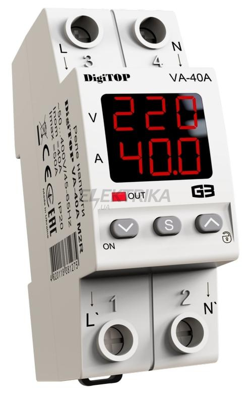 Реле напруги з контролем струму digitop (VA-40A M2R)