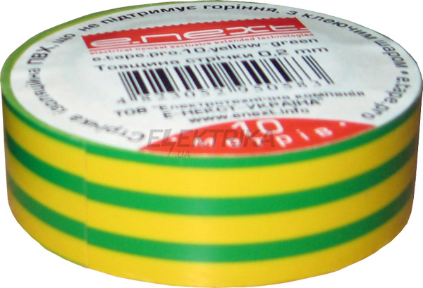 Ізолента e.tape.pro.20.yellow-green із самозагасаючого ПВХ, жовто-зелена (20м)