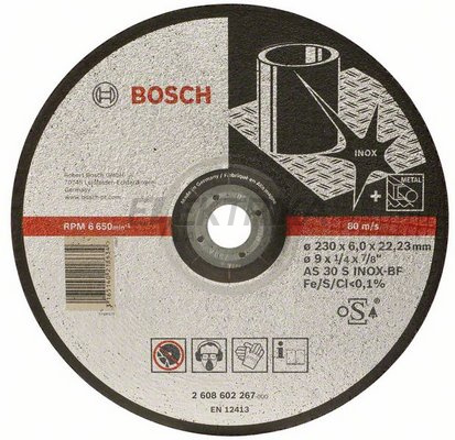 Обдирне коло, вигнуте, по нержавіючій сталі AS 30 S INOX BF, 180 мм, 22,23 мм, 6 мм