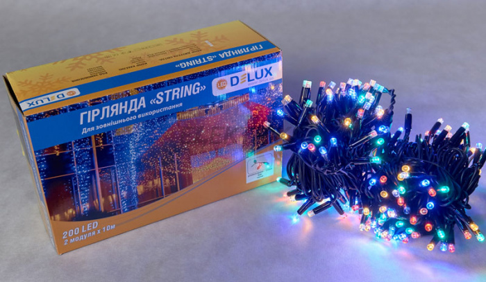 Гірлянда зовнішня DELUX STRING 200LED 20m (2*10m) мульти/чорний IP44 EN (90016609)