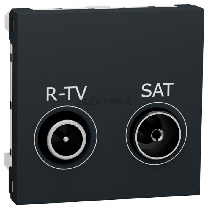 Розетка R-TV SAT прохідна Schneider Unica New 2 модуля антрацит (NU345654)