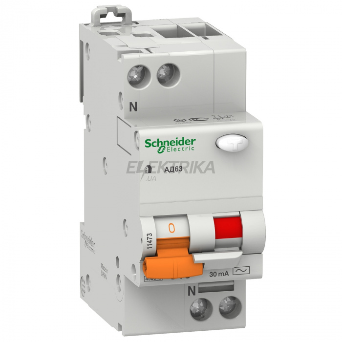 Автоматичний вимикач диференціального струму Schneider Electric ДІФ. АВТ. ВИКЛ. АД63 1П+Н 25A 30MA 4,5кА C АС, Іспанія 11474