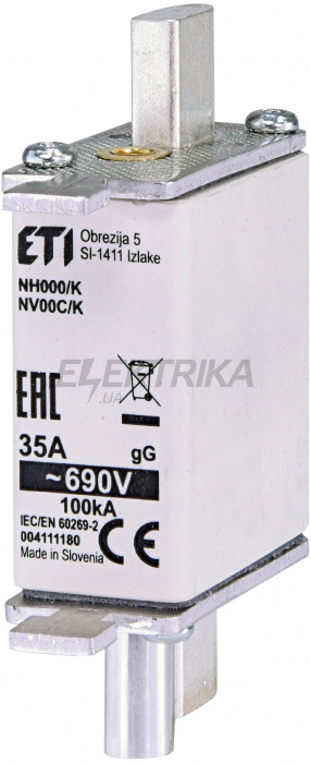 Плавка вставка запобіжник ETI NH000/K gG 4A/690V 004111173