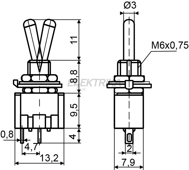 Тумблер АСКО-УКРЕМ MTS-101 ON-OFF 2Пол. *2Конт. (A0140060010)