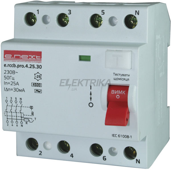 Вимикач диференціального струму e.rccb.pro.4.100.30, 4р, 100А, 30мА