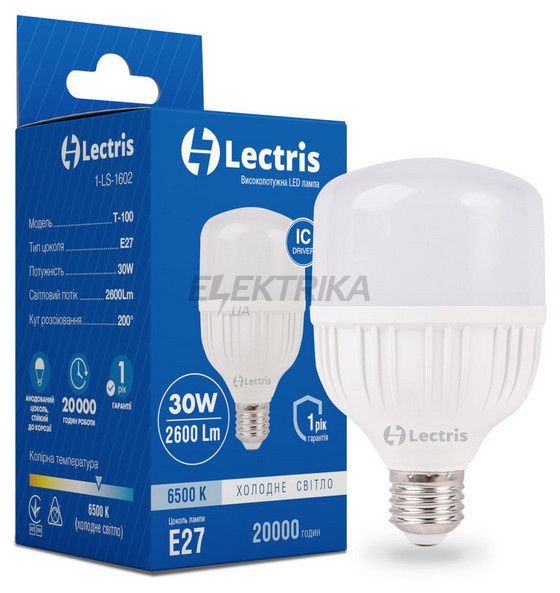 Світлодіодна лампа Lectris LED T100 30W 6500K 220V E27 (1-LC-1602)
