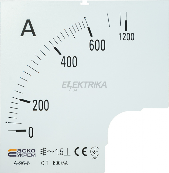 Шкала для амперметра А-96-6 АСКО-УКРЕМ 600/5А (A0190010087)