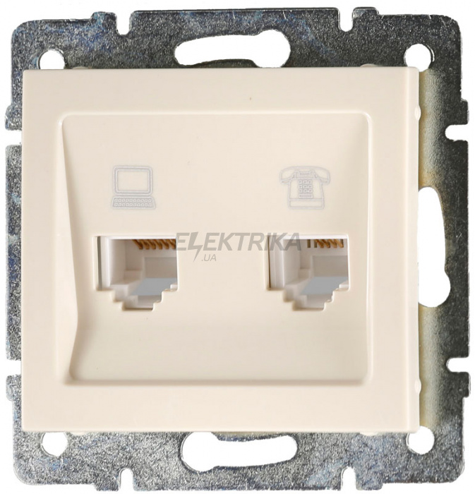 Розетка комп'ютерна + телефон Lezard Rain крем (703-0388-143)