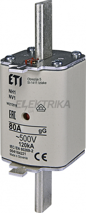 Плавка вставка запобіжник ETI NH1 gG 80A/500V 004184221