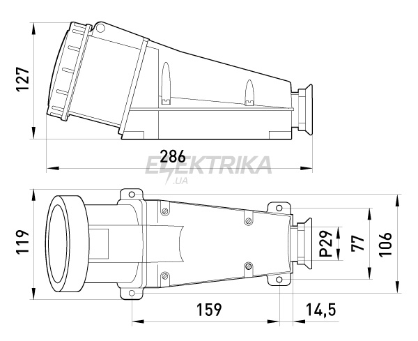 Силова розетка стаціонарна E.NEXT 3Р+N+PE, 400В, 63А, IP67 TAREL (050)