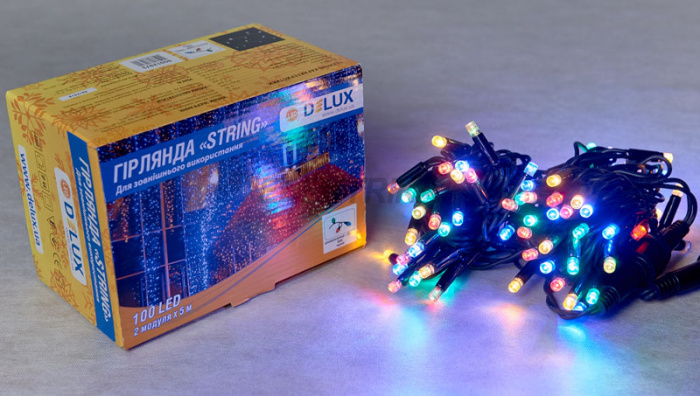 Гірлянда зовнішня DELUX STRING 100LED 10m (2*5m) мульти/чорний IP44 EN (90016603)