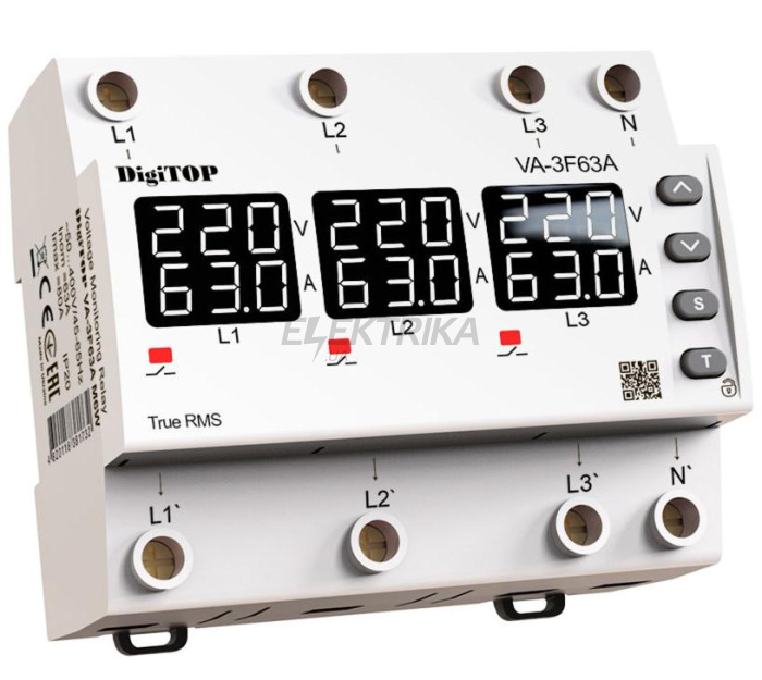 Реле напруги з контролем струму digitop – VA-3F63A M6W