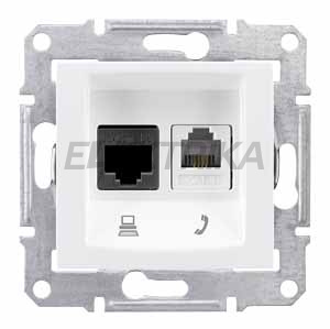 Розетка телефонна + комп'ютерна RJ11+RJ45 кат.5е UTP Schneider Electric Sedna біла (SDN5100121)