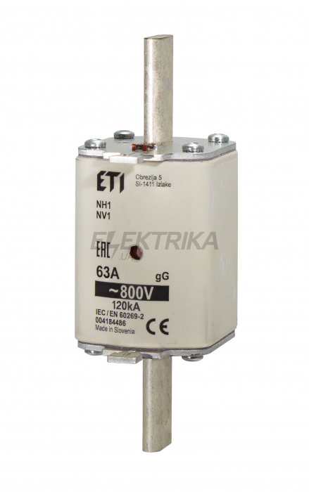Плавка вставка запобіжник ETI NH1 gG 100A/800V 004184488