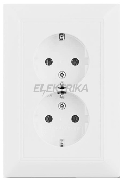 Розетка подвійна із заземленням та захисними шторками, білий, 16A, 230V, Basic 55, Busch-Jaeger