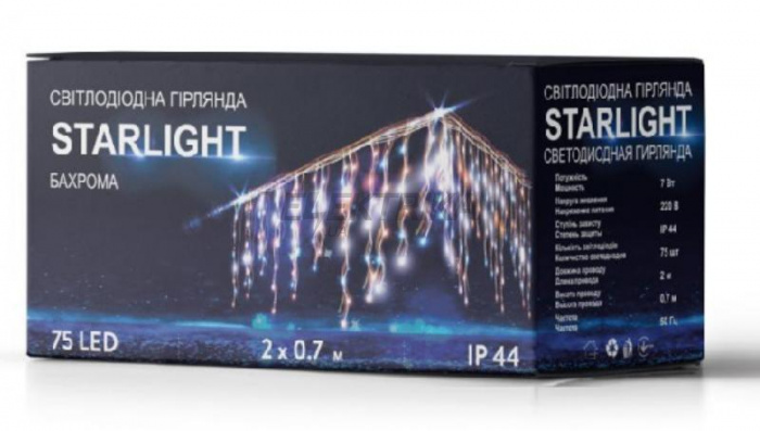 Гірлянда вулична STARLIGHT бахрома жовтий 75LED IP44 чорний 2x0,7м (000057270)