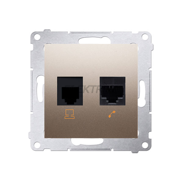 Розетка комп'ютерна RJ45 кат.5e + телефонна RJ12 Simon 54, золотий матовий