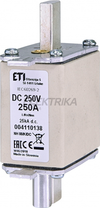 Плавка вставка запобіжник ETI NH00/K 250A/250V DC 004110138