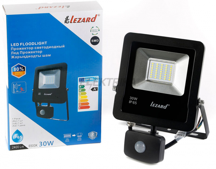 Прожектор світлодіодний Lezard 30W, IP65 6500K 2400Lm з датчиком руху (PAL6530S)