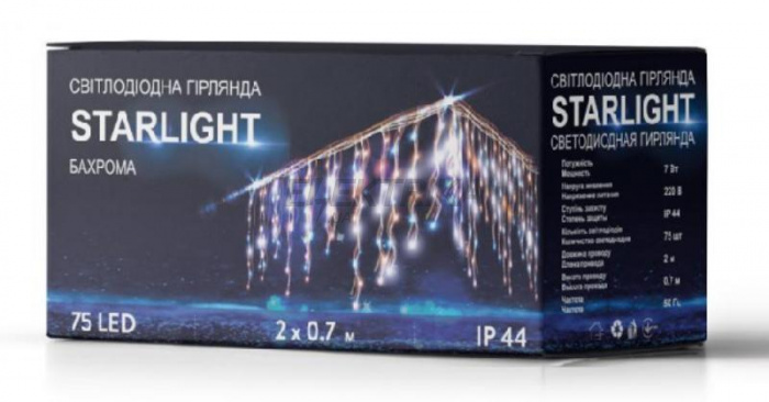 Гірлянда вулична STARLIGHT бахрома теплий білий Flash 75LED IP44 чорний 2x0,7м (000057264)