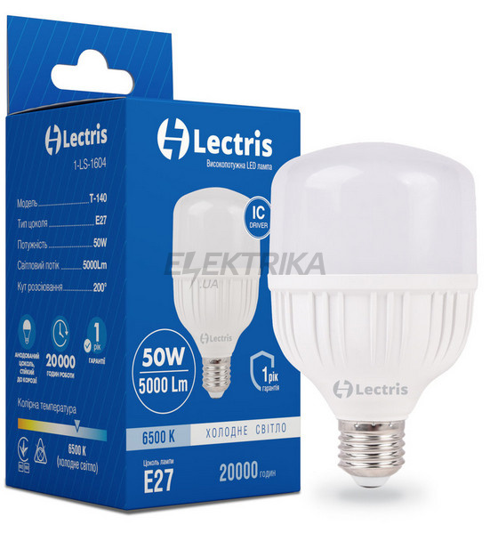 Світлодіодна лампа Lectris LED T80 50W 6500K 220V E27 (1-LC-1604)