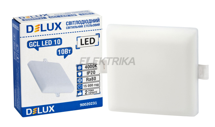 Світильник світлодіод. DELUX GCL LED 4000К 10Вт 230В SQUARE (90020231)
