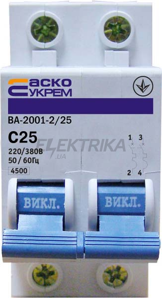 Автоматичний вимикач УкрЕМ ВА-2001 2р 25А АсКо