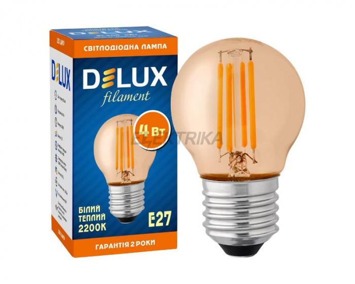 світлодіодна лампа DELUX BL50P 4 Вт 2200K 220В E27 amber.filament білий теплий