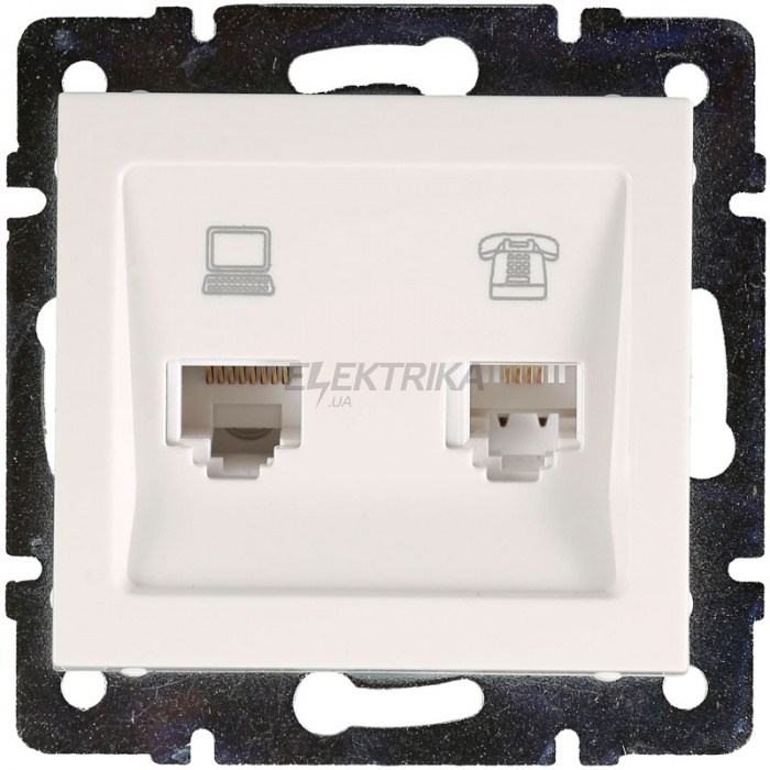 Розетка комп'ютерна + телефон Lezard Rain білий (703-0288-143)