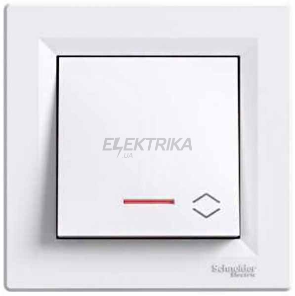 Перемикач прохідний одноклавішний Schneider Electric Asfora з підсвічуванням білий (EPH1500121)