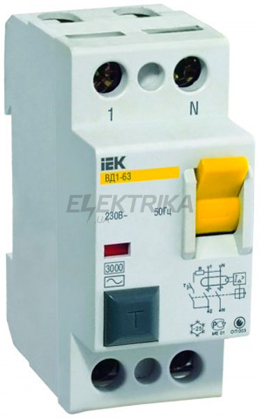 Вимикач диференціального струму (ПЗВ) IEK, ВД1-63 2Р 40А 30мА