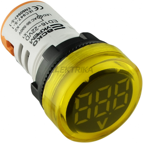 Вольтметр цифровий АСКО-УКРЕМ ED16-22 VD 30-500В АС жовтий (A0190010018)