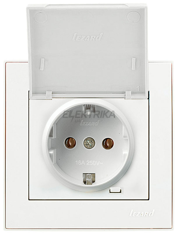 Розетка Lezard Rain із заземленням та кришкою перлово-білий перламутр (703-3088-123B)