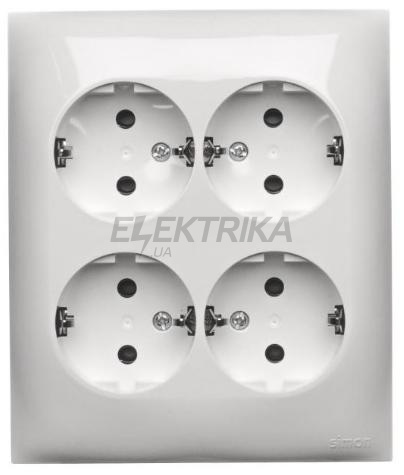 Розетка електрична чотиримісна компактна із заземленням Schuko AQUACLICK IP20, білий