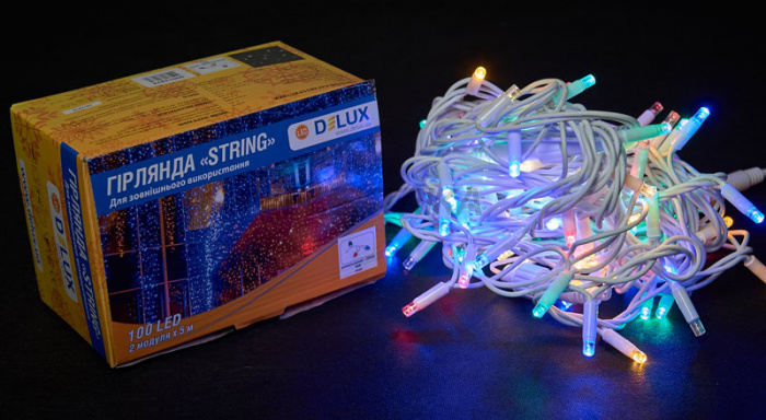 Гірлянда зовнішня DELUX STRING 100LED 10m (2*5m) мульти/білий IP44 EN (90016602)