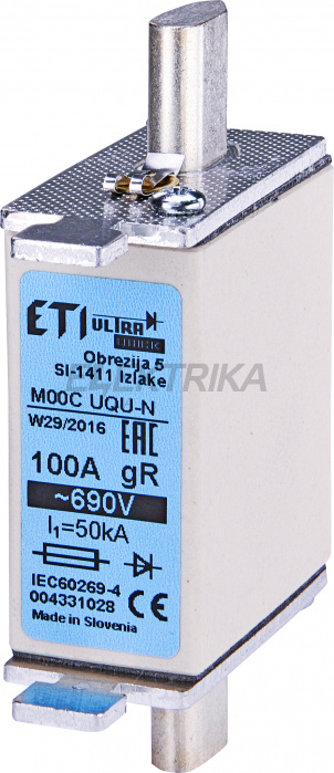 Плавка вставка запобіжник ETI M000UQU-N/80A/690V 004331027