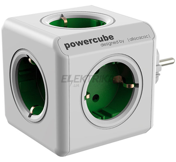 Розгалужувач мережі Powercube Original із заземленням 5 розеток, зелений