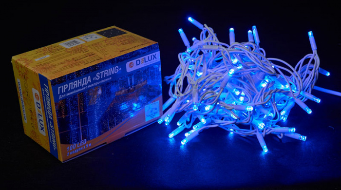Гірлянда зовнішня DELUX STRING 100LED 10m (2*5m) синій/білий IP44 EN (90016604)