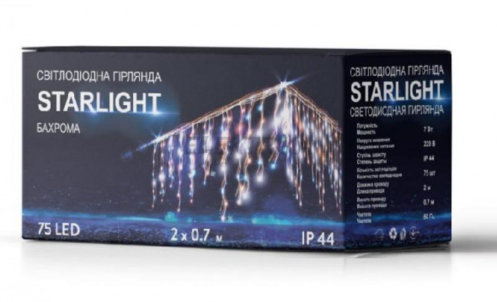 Гірлянда вулична STARLIGHT бахрома білий/жовтий Flash 75LED IP44 прозорий 2x0,7м (000057267)