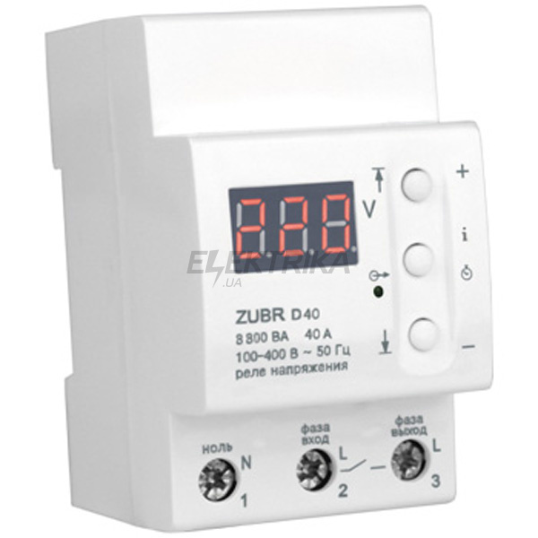 Реле контролю напруги Zubr 40А 8800 ВА (D40)
