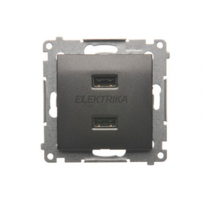 Розетка Simon 54 USB заряджання, подвійна, 2.1А, чорний мат (DC2USB.01/49)