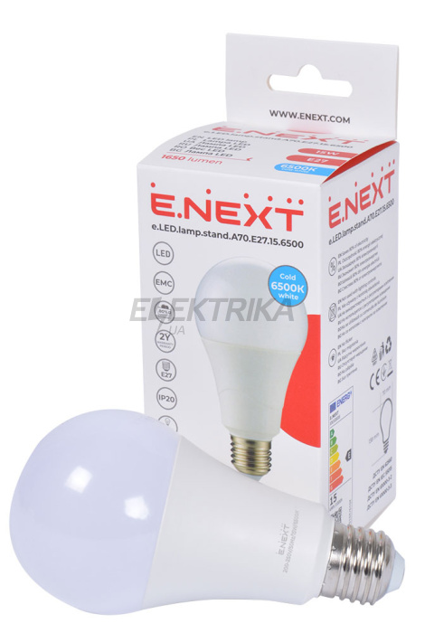 Лампа світлодіодна e.LED.lamp.stand.A70.E27.15.6500, 15Вт, 6500К 110лм/Вт (l0650808)