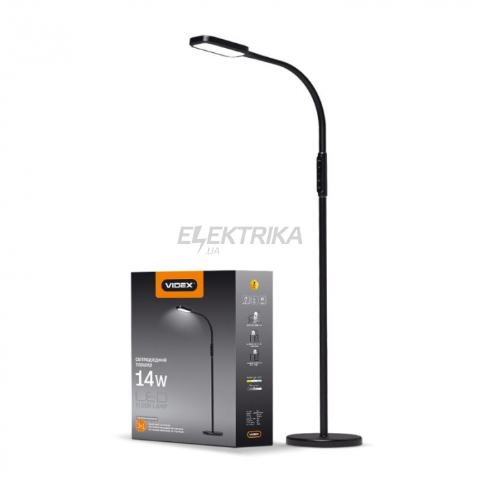 LED торшер чорний VIDEX TF07B 14W 3000-5500K (VL-TF07B)