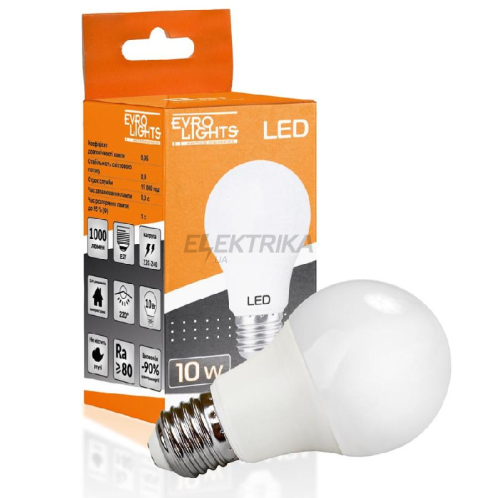Лампа світлодіодна Evro Lights 10Вт 4200К A-10-4200-27 Е27